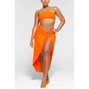 NWOT SKIMS Signature Swim Orange Stretch Fixed Knot Maxi Sarong Pareo, Size S